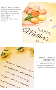 Close-up of floral Mother's Day greeting card with heartwarming English blessing messages