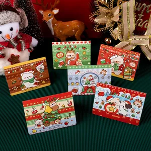 Creative Cartoon Christmas Greeting Cards Reindeer Bear Illustration Message Card Happy New Year Holiday Blessing Gift Card