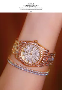 Detailed macro view of a luxury full crystal rose gold watch and matching bracelet