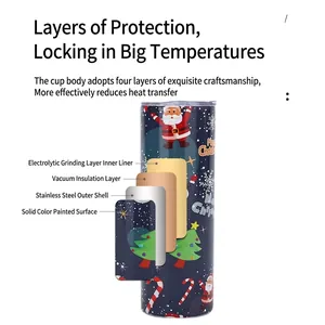 20oz Christmas themed stainless steel skinny tumbler with 4-layer insulation structure