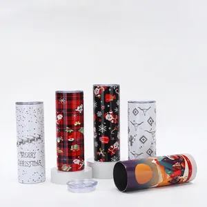 Premium 20oz stainless steel skinny tumbler with various 3D printed Christmas patterns