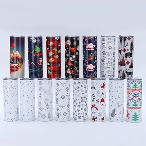 Set of 20oz skinny tumblers with colorful Christmas and cartoon sublimation prints