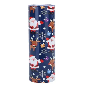 Festive 20oz stainless steel tumbler with Christmas Santa and reindeer printed patterns