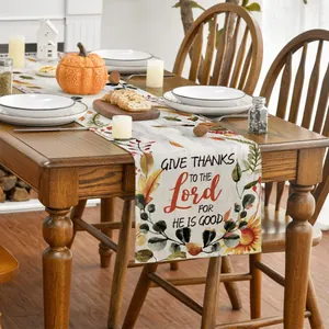 Runner da tavola autunnale del Ringraziamento con stampa GIVE THANKS TO THE LORD