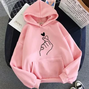 Sweat à capuche rose oversize doublé polaire avec motif cœur pour hommes et femmes