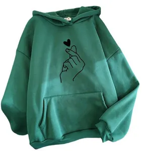 Sweat à capuche oversize vert canard avec doublure polaire et imprimé petit cœur doigt