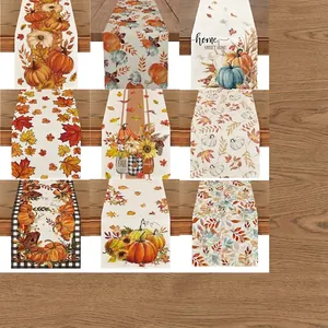 Runner da Tavola Ringraziamento Autunnale Zucca Foglia d'Acero Poliestere Effetto Lino Decorazione per Sala da Pranzo