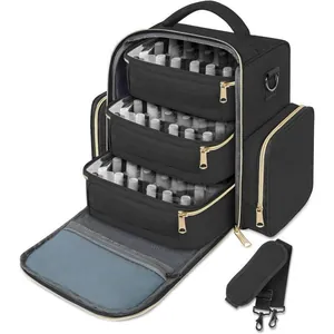 Détail du sac de rangement pour vernis à ongles noir à trois niveaux avec compartiments