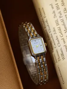 Elegante Bee Sister Damen-Armbanduhr in Vintage-Gold und Silber aus Edelstahl-Finish
