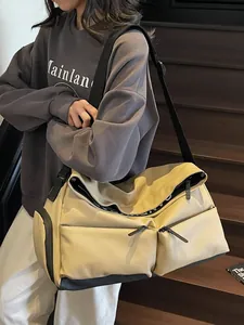Large khaki trendy crossbody sports gym bag with multi-pockets for travel