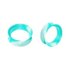 Tunnel auricolari in silicone marmorizzato verde acqua e bianco per dilatatore orecchio
