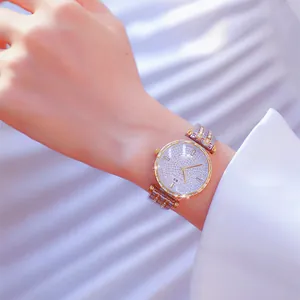 Elegante reloj de mujer BS Bee Sister con esfera de cristal y correa bicolor