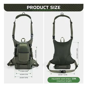 Multi-functional olive green fly fishing chest bag with adjustable straps product dimensions