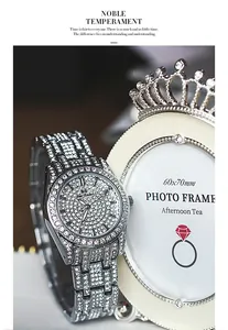 Close-up of luxury full rhinestone women's watch with elegant crown prop
