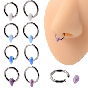 G23 Titan Edelstahl Klemmkugelring Opal Tränenform Septum Ring Piercing Schmuck Für Damen Herren Tragus Ohrring