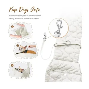 Detail showing safety belt attachment steps for the soft pet carrier backpack