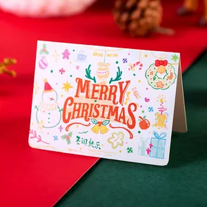 Festive hand-drawn style Christmas greeting card featuring a snowman and merry holiday motifs