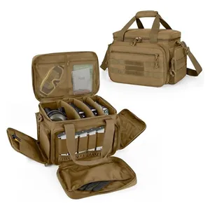 Heavy-duty tactical shooting range bag with multiple magazine slots and dividers