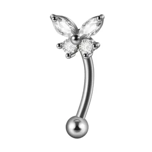 Premium G23 titanium curved eyebrow ring featuring a sparkling butterfly marquise CZ design