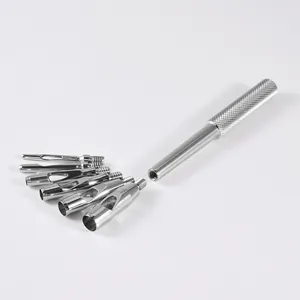 Detailed view of 316L stainless steel skin puncher set with 6 interchangeable heads