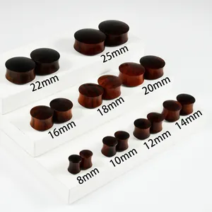Double flared solid wood ear gauges set made of ebony and red sandalwood from 8mm to 25mm