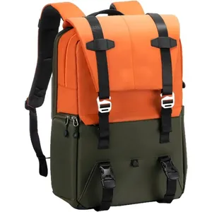Professional waterproof photography backpack with large capacity in orange and olive