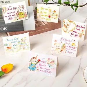 Watercolor Hand-drawn Greeting Card Cartoon Animal Flower Cardstock Wedding Valentine's Day Couple Message Card Anniversary Gift