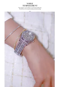Close-up view of luxury full diamond women's watch with noble silver finish on wrist