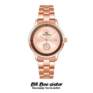 BS Bee Sister Damen Luxus Quarzuhr Legierung Strass Analog Armbanduhr Mit Datum Kleinem Sekundenzifferblatt Stahlband Mode Dress Uhr