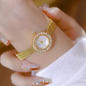 Reloj de Cuarzo de Lujo para Mujer Girasol Vintage con Diamantes de Imitación Aleación Galvanizado IP Correa de Malla Moda