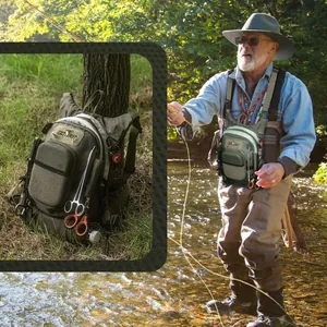 Lightweight multi-functional fly fishing chest bag with adjustable straps for tackle storage