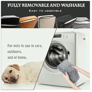 Détail d'une housse de lit matelassée pour animaux mise en machine pour un lavage facile