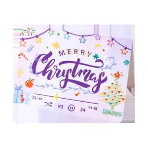 Creative Christmas greeting card with music player interface and festive illustrations