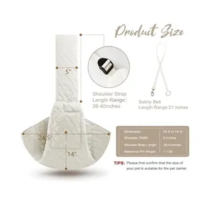 Detailed size guide chart for adjustable soft quilted pet sling carrier for small dogs and cats