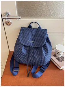 Modern blue checkered small backpack for women casual commute bag