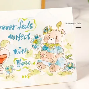 Cute watercolor hand-painted greeting card with teddy bear and floral illustration