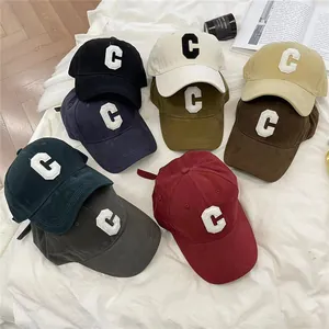 Gorras de béisbol de algodón lavado premium con bordado de la letra C en 8 colores