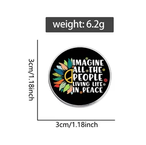 Detailed view of peace theme sunflower brooch with dimensions and weight measurements
