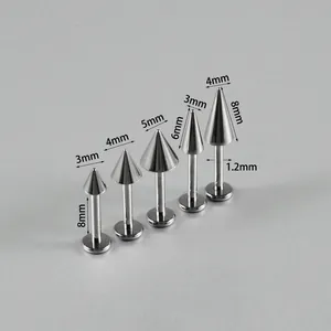 Detailed view showing dimensions of G23 titanium internally threaded spike labret studs