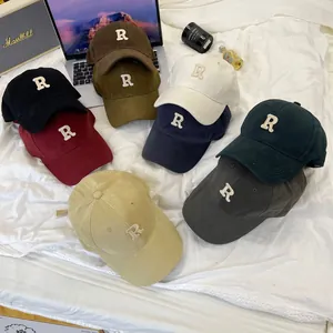 Classic corduroy baseball caps with R embroidery in multiple colors for a stylish look