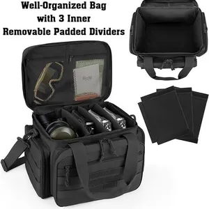 Detail showing tactical range bag interior with 3 removable padded dividers for gear.