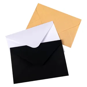 Elegant set of three paper envelopes in classic black, white, and natural kraft brown colors