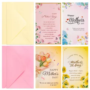 Mother's Day Greeting Cards With Envelopes Printed Cardstock Floral Butterfly Patterns Happy Mother's Day Gift For Mom
