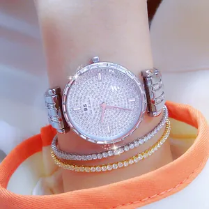 Reloj elegante BS Bee Sister plateado para mujer con esfera pavé de pedrería y pulsera
