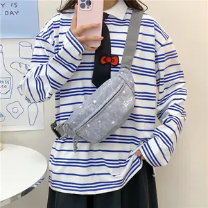 Casual grey fanny pack with white star pattern and adjustable strap