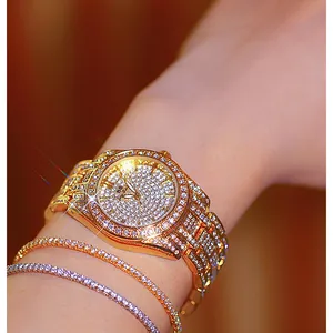 Luxury Women Quartz Watch Iced Out Full Rhinestone Alloy Band Water Resistant Fashion Dress Wristwatch For Women