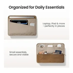 Detailed view of organized compartments for laptop, tablet and digital accessories