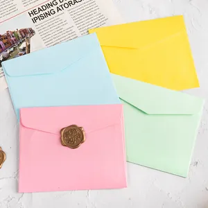 Colorful pastel square envelopes for greeting cards with elegant Thank You wax seal design