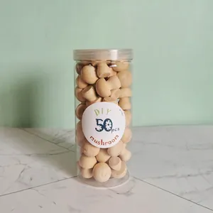 50 pieces unpainted wooden mushrooms in clear 18cm storage jar for DIY art crafts