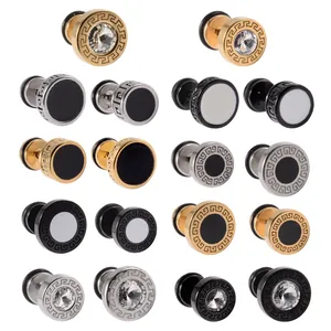 Roestvrij Stalen Griekse Sleutel Oorknopjes Strass Emaille Geometrische Ronde Piercing Oorbellen Sieraden Voor Dames Heren